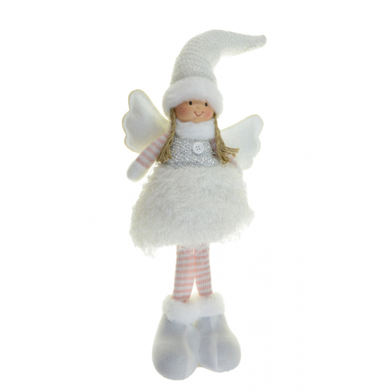 Figura kislány textil 22*18*52cm álló fehér/ezüst