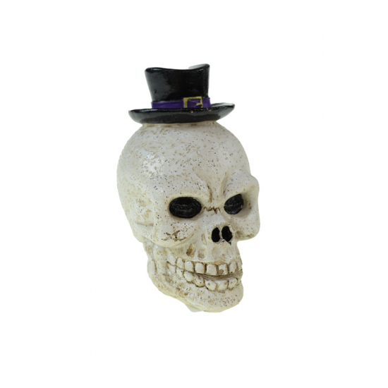 Figura koponya poly 8,5*6,7*11,5 cm halloween kalappal fehér