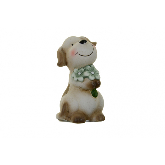 Figura kutya kerámia 5.7*5.3*10cm virágcsokorral kék