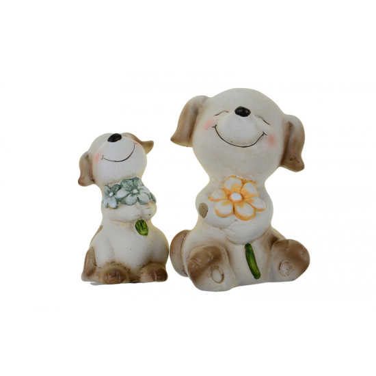 Figura kutya kerámia 5.7*5.3*10cm virágnyakkendőben barna/zöld