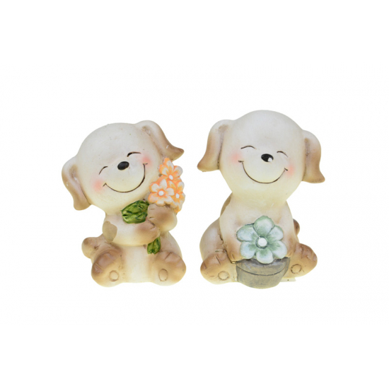 Figura kutya kerámia 7*5.5*9cm virággal barna