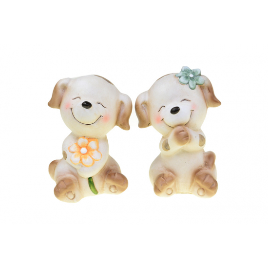 Figura kutya kerámia virággal 8.8*6.8*12.5cm 2féle