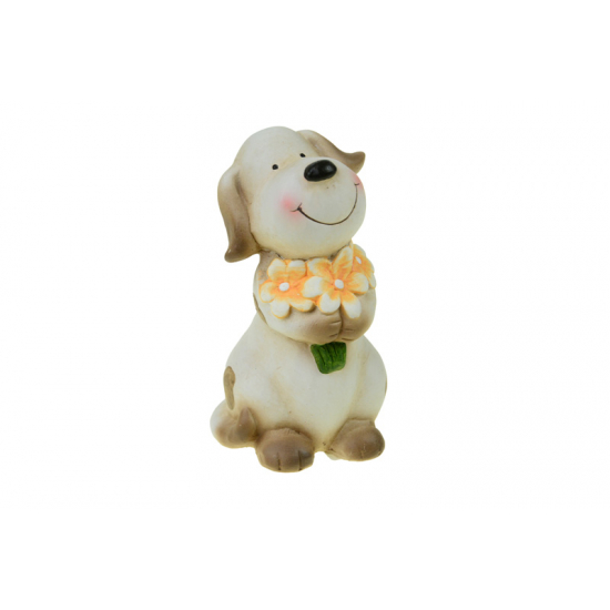 Figura kutya kerámia virágcsokorral 8.8*8*15.5cm narancs