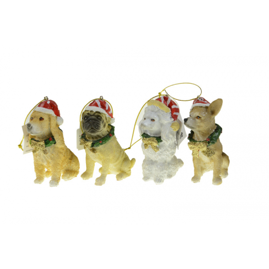 Figura kutya poly 4*6,5*9,5 cm 4féle akasztós barna/fehér