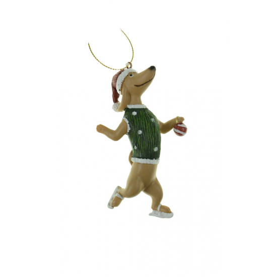 Figura kutya poly 5,5*2*10cm akasztós zöld/barna
