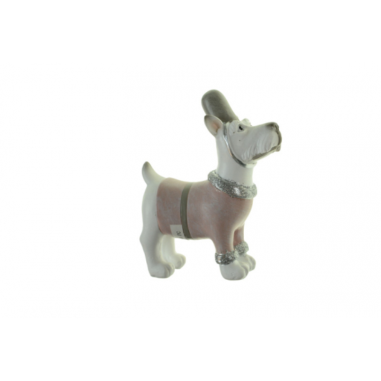 Figura kutya poly egyenruhában 9*3.5*10.5cm fehér/rózsaszín