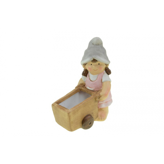 Figura lány kerámia 13*8*16.5cm talicskával szürke/rózsaszín