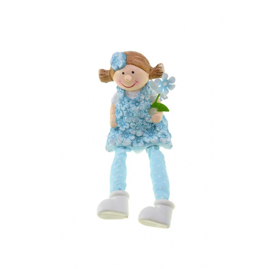 Figura lány kerámia 18cm lógólábú kék