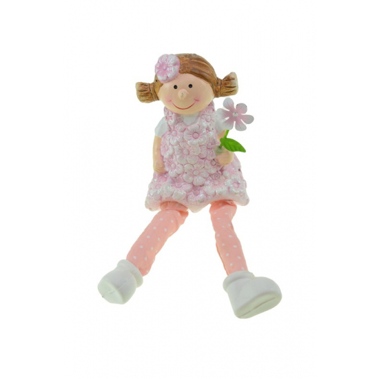 Figura lány kerámia 18cm lógólábú rózsaszín