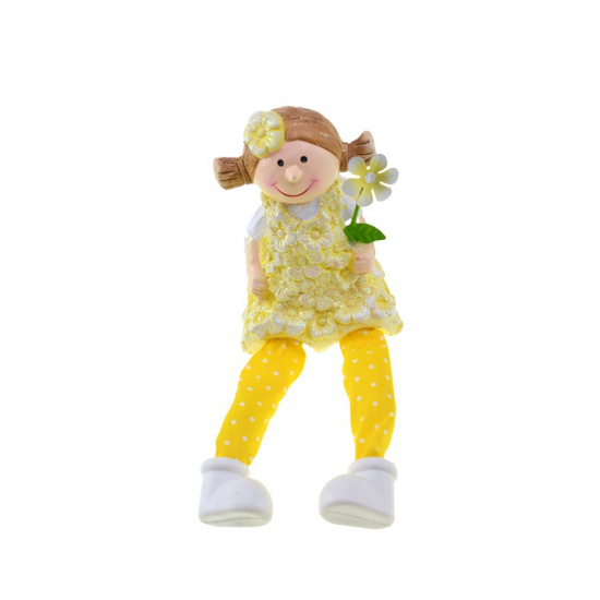 Figura lány kerámia 18cm lógólábú sárga