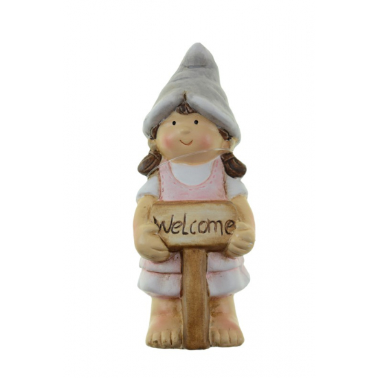 Figura lány kerámia 6.5*4.5*12cm welcome szürke/rózsaszín
