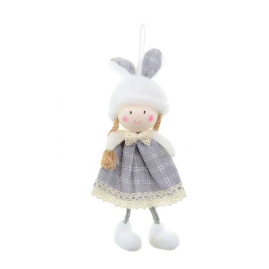 Figura lány textil 18cm akasztós szürke