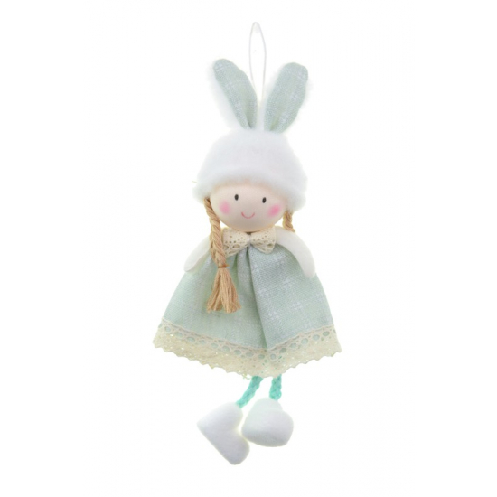 Figura lány textil 18cm akasztós zöld