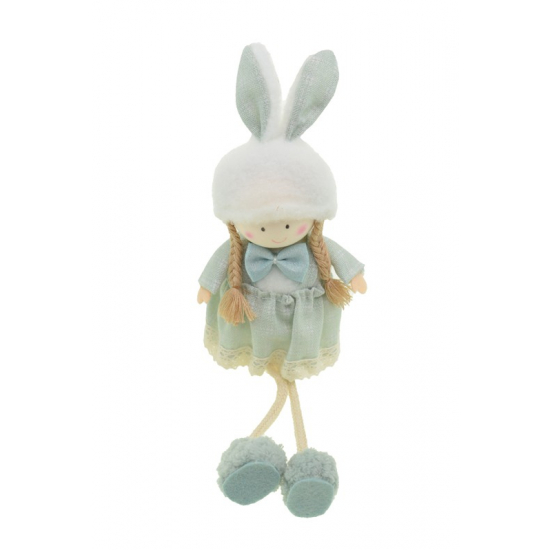 Figura lány textil 25cm lógólábú zöld