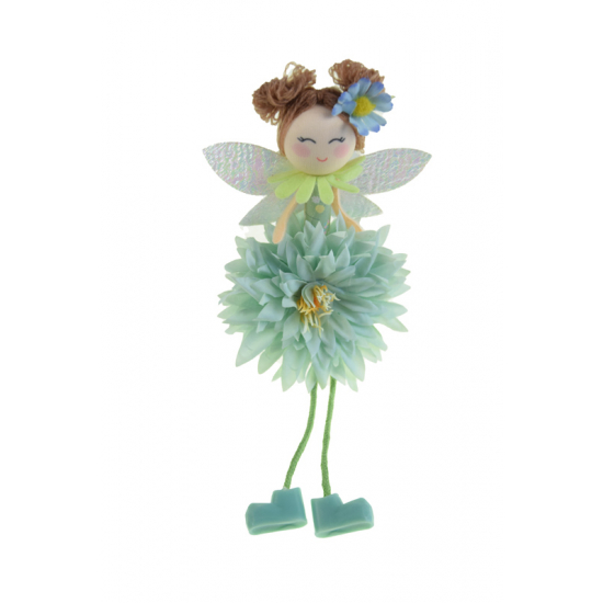 Figura lány textil virágruhában 19cm ülő menta