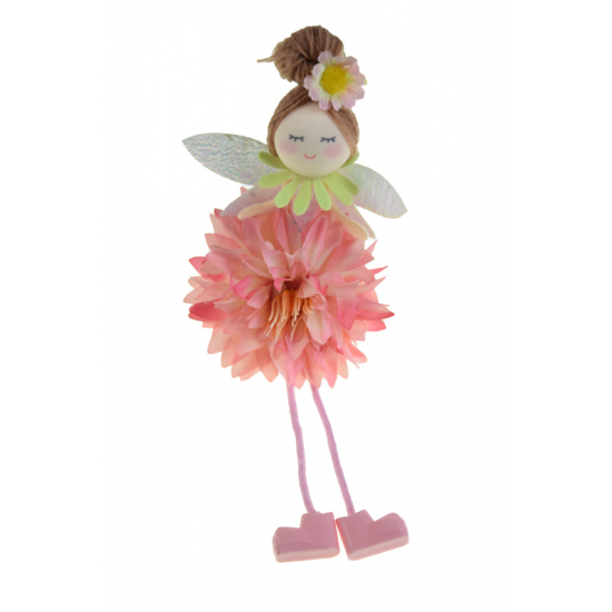 Figura lány textil virágruhában 19cm ülő rózsaszín