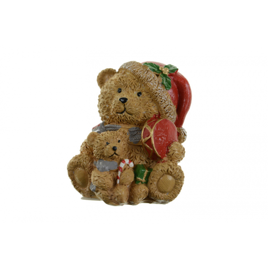 Figura maci kicsinyével poly 9,6*3,6*10,5cm ajándékkal barna