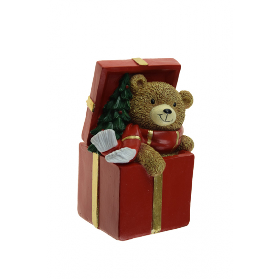Figura maci poly dobozban 11.9cm LED-es piros