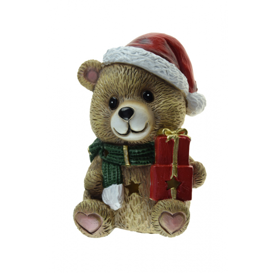 Figura maci poly LED-es 20.5cm barna