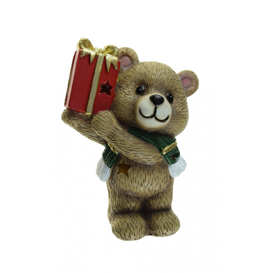 Figura maci poly LED-es 24cm barna