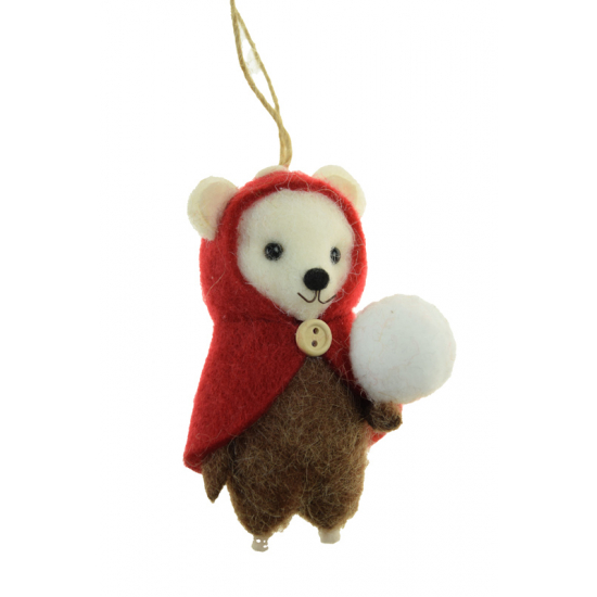 Figura maci textil 10cm piroska jelmezben barna/piros