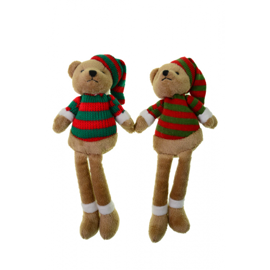 Figura maci textil csíkos rucis 18cm barna