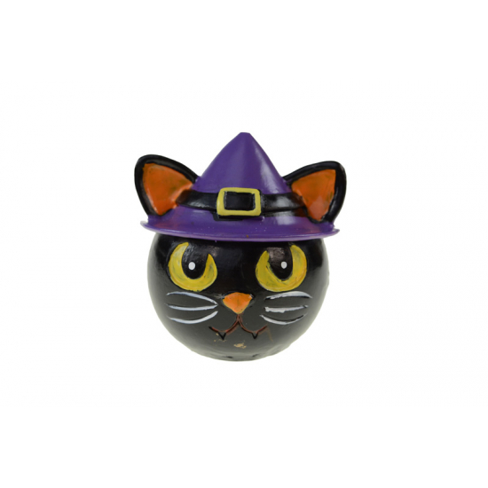 Figura macska poly 6,5*6,2*6,8 cm kalappal fekete