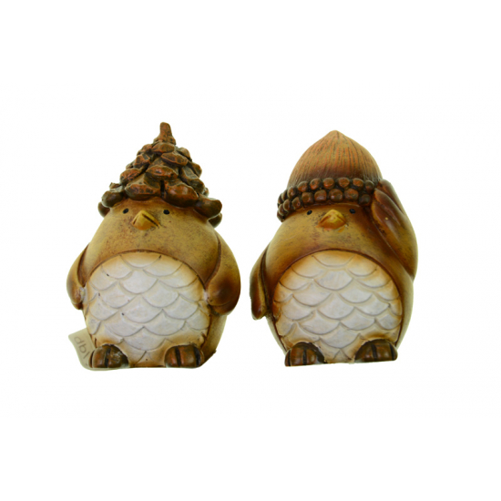 Figura madár poly fejfedővel 4.5*4*6.8cm 2féle barna