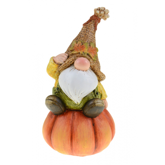 Figura manó tökkel poly 10*9*18.5cmH őszi kalapban barna