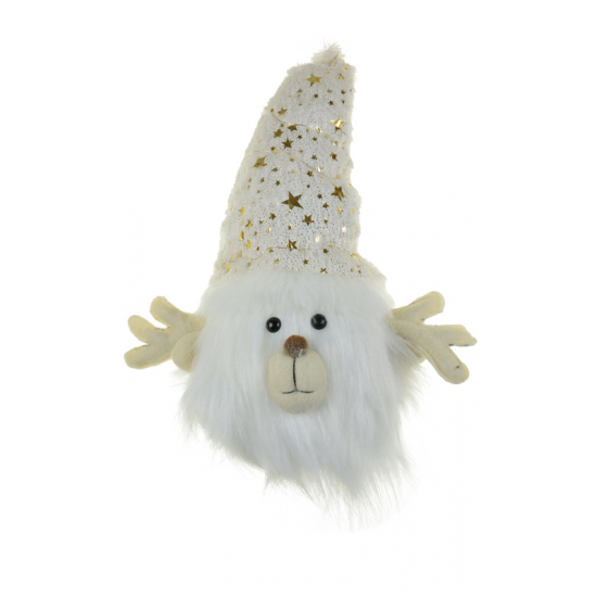 Figura manófej textil 21*12*30cm szarvakkal fehér