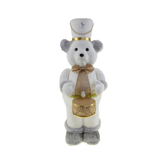 Figura medve_diótörő 21X15X42CM álló fehér/arany