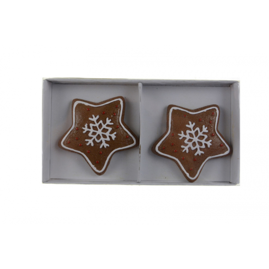 Figura mézeskalács csillag poly 5,4*5,1*1cm s/2 díszített fehér/barna