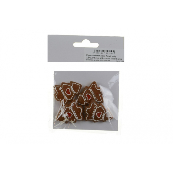 Figura mézeskalács fenyő poly 2,8*3,6*0,7cm s/4 szívvel fehér/barna