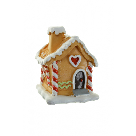 Figura mézeskalács ház poly 6,5*6,3*8,4cm díszített piros/barna