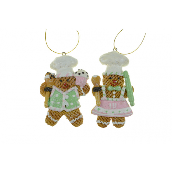 Figura mézeskalács szakács poly 6,5*1,5*10 cm 2féle akasztós fehér barna