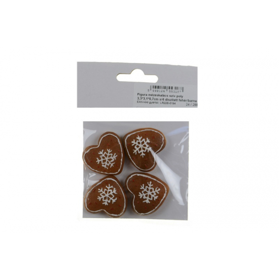 Figura mézeskalács szív poly 3,3*3,1*0,7cm s/4 díszített fehér/barna