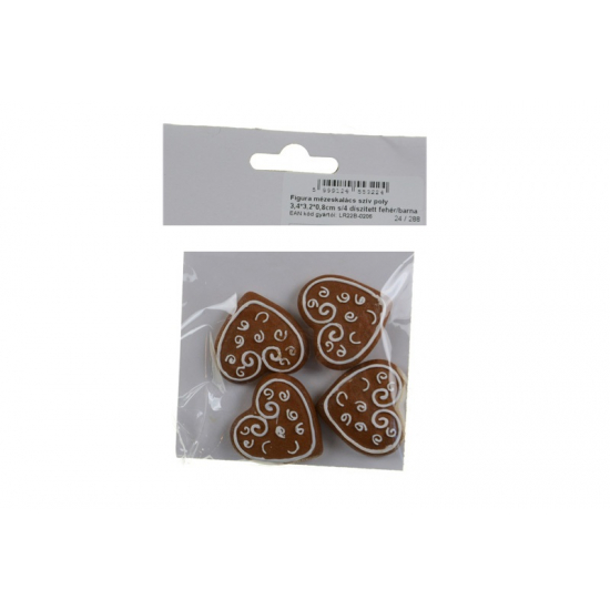 Figura mézeskalács szív poly 3,4*3,2*0,8cm s/4 díszített fehér/barna