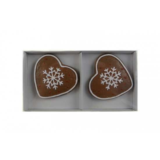 Figura mézeskalács szív poly 5,4*5*1cm s/2 díszített fehér/barna