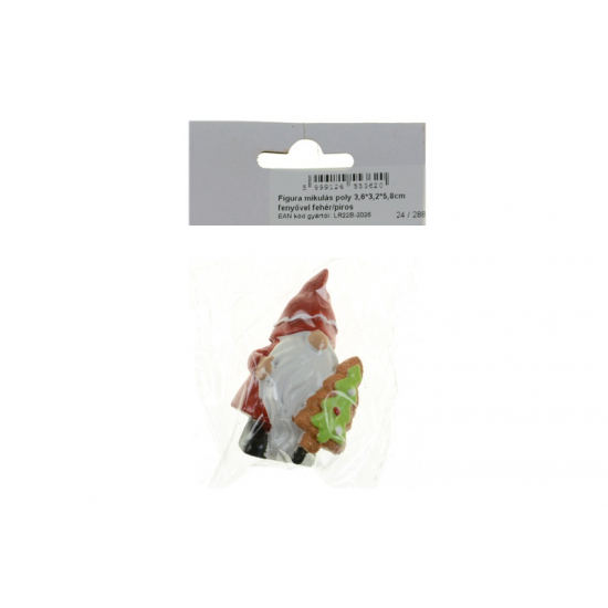 Figura mikulás poly 3,6*3,2*5,8cm fenyővel fehér/piros