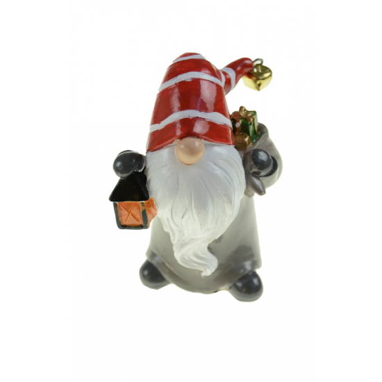 Figura mikulás poly 8,5*7,5*11,8cm lámpással szürke/piros