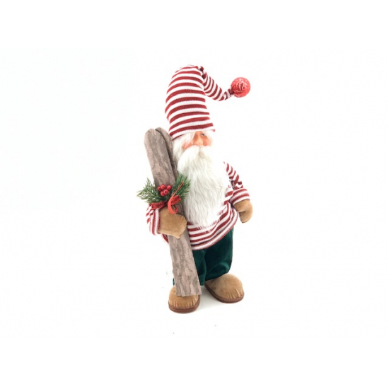 Figura mikulás álló 21X21X54CM síléccel piros/fehér