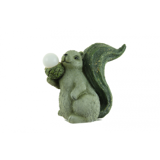 Figura mókus poly 12.1*6.5*10.8cm LED-es szürke