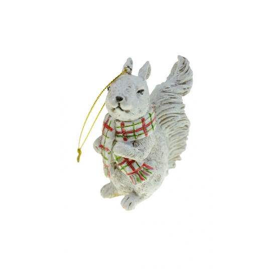 Figura mókus poly 4*7*9cm kockás sálban fehér
