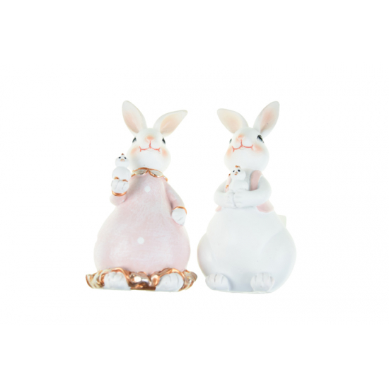 Figura nyúl fiú/lány poly 5*5*10.5cm fehér/rózsaszín