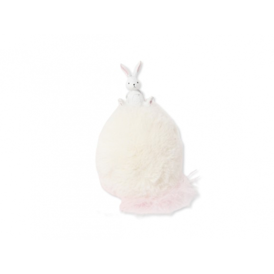 Figura nyuszi poly szörme tojáson 13cm fehér