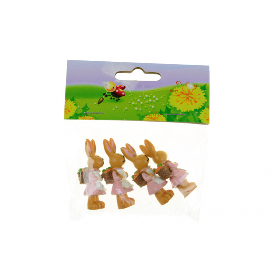 Figura nyúl poly 4,5cm s/4 köténnyel rózsaszín