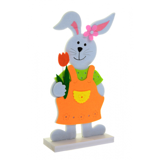 Figura nyúl filc kertésznadrágos 14.5*6*30CM narancs/fehér