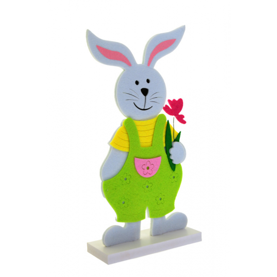 Figura nyúl filc kertésznadrágos 14.5*6*30CM zöld/fehér