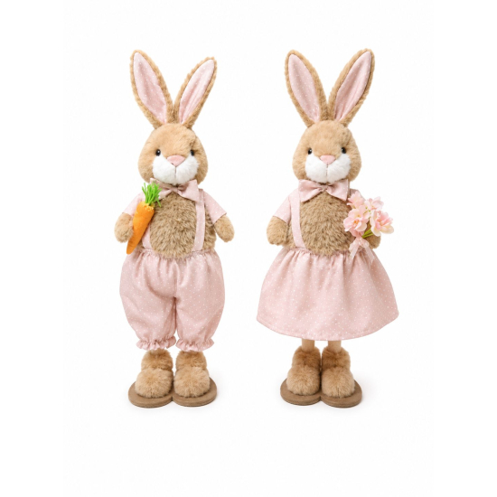 Figura nyuszi textil 66cm 2féle barna/rózsaszín