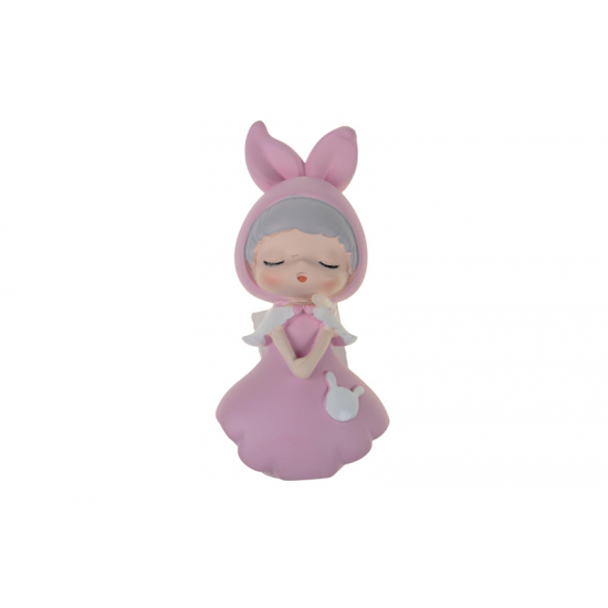 Figura nyuszijelmezes kislány poly 5*4,5*10cm pink